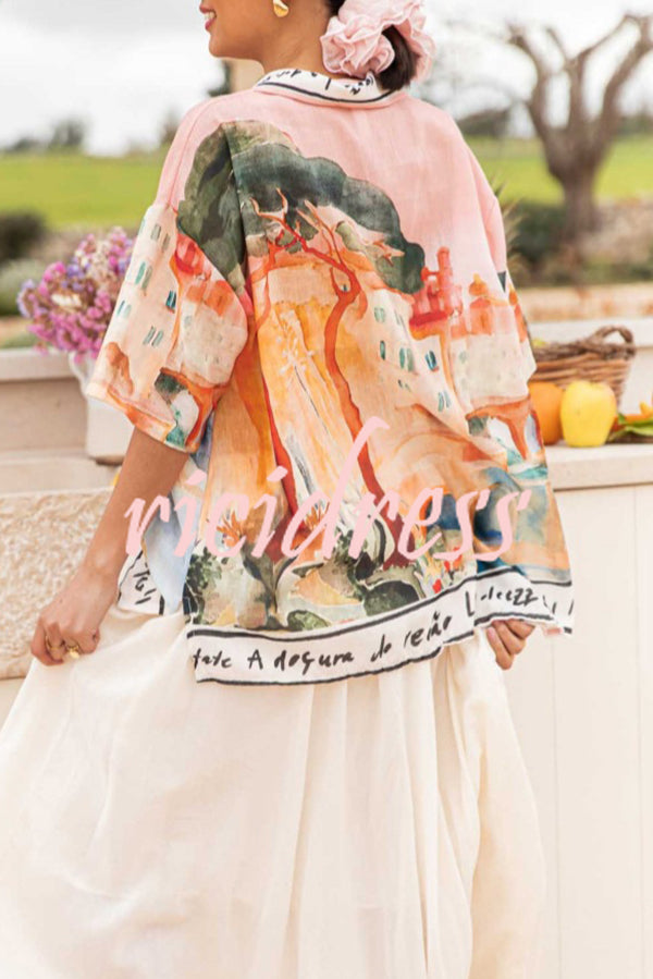 Unique Print Lapel Short Sleeve Vacation Casual Shirt