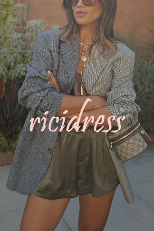 Ready for Fall Plaid Contrast Color Long Sleeve Pocket Lapel Boyfriend Blazer