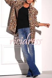 Catwalk Leopard Single Button Long Sleeve Pocketed Lapel Boyfriend Blazer