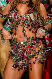 Colorful Sequined Rhinestone Top and Skirt Sets