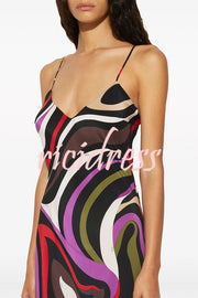 Love in Venice Unique Print V-neck Slit Slip Maxi Dress