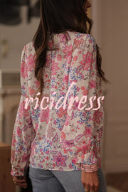 Floral Print Long-Sleeved Button-Up Elegant Shirt