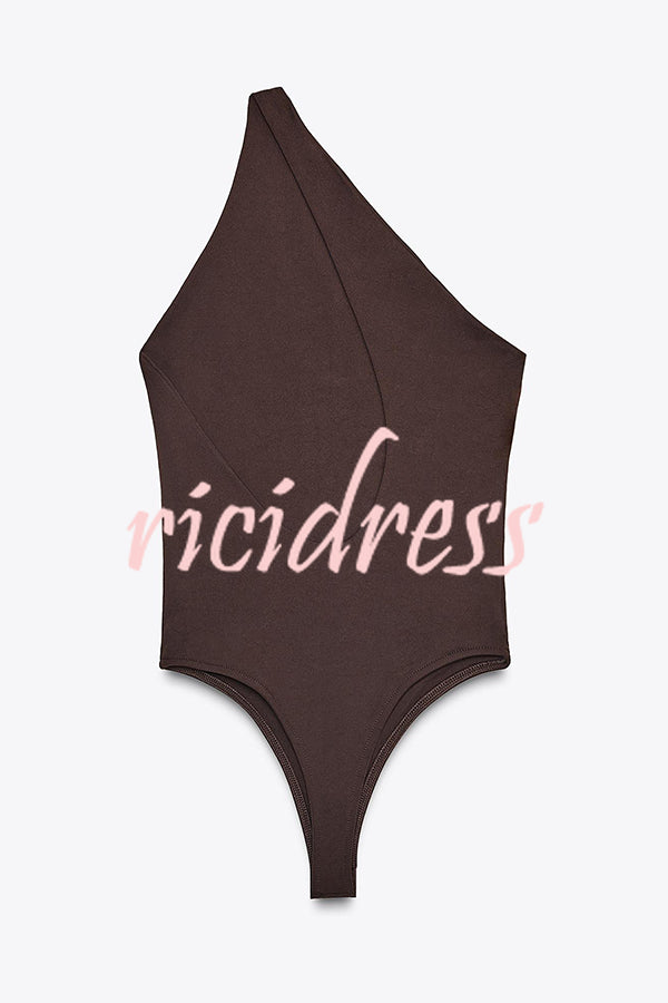 Fashion Slim-fit One-shoulder Stretch Bodysuit and Casual Side-slit Pants Set