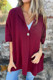 Solid Color Casual Hooded Single Button Pocket Loose Cape Jacket