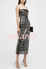 Sexy Sequined Halter-neck Backless Slim Fit Slit Midi Dress