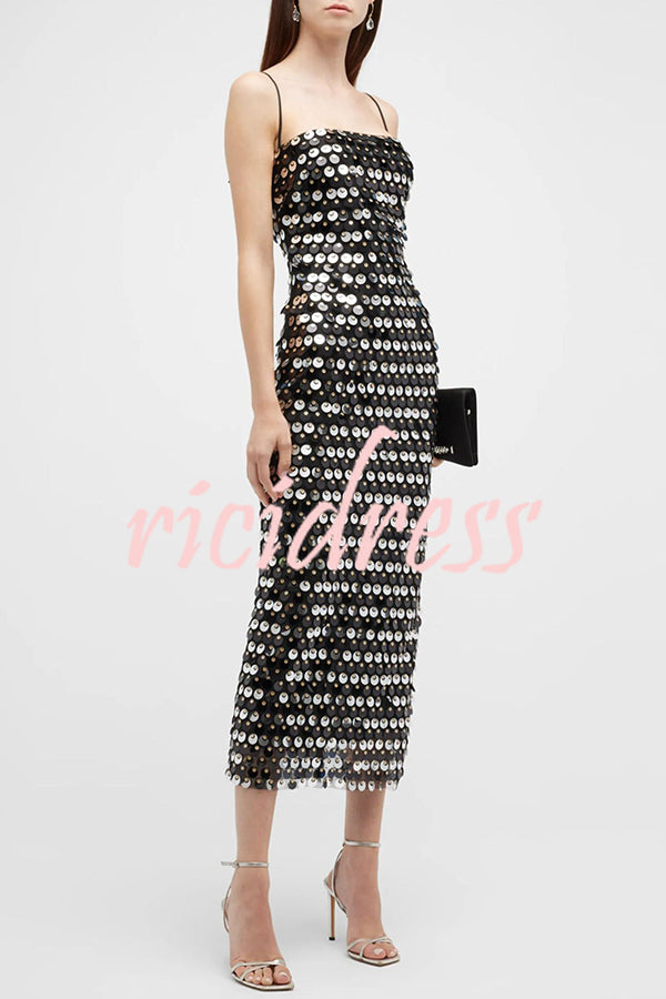 Sexy Sequined Halter-neck Backless Slim Fit Slit Midi Dress