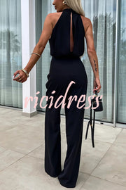 Fashionable Solid Color Sleeveless Hollow Slim Fit Jumpsuit