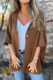 Solid Color Casual Hooded Single Button Pocket Loose Cape Jacket