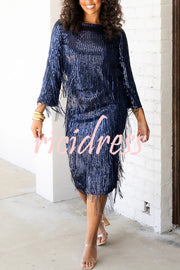 Insight Blueberry Sequin Fringe Long Sleeve Blouse