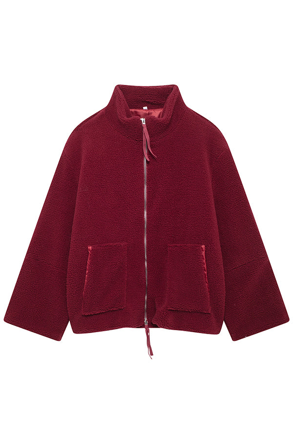 Solid Color Stitching High Collar Long Sleeve Loose Pocket Woolen Coat