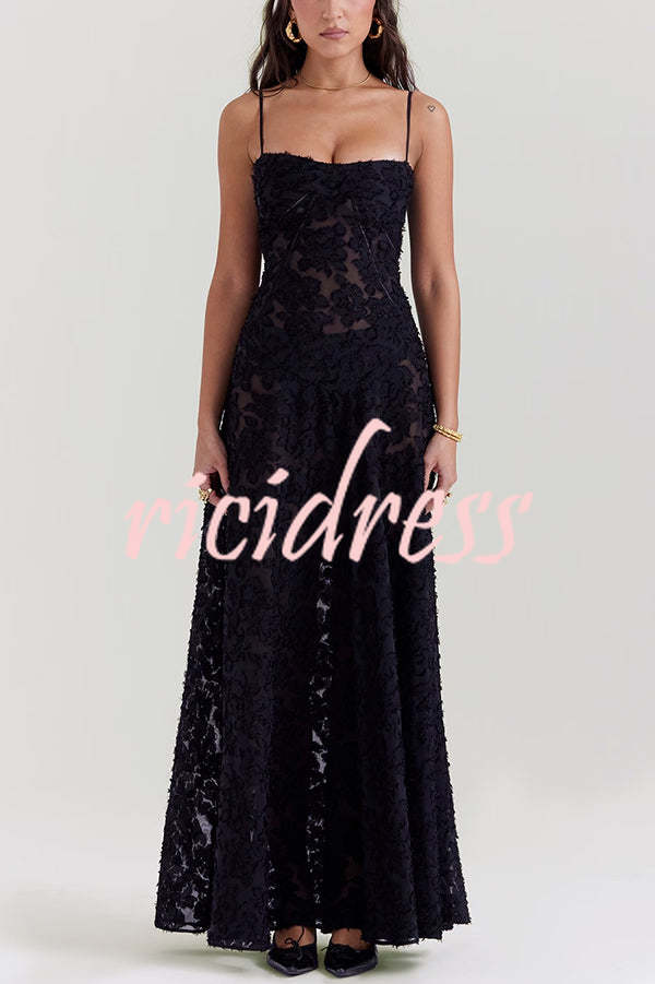 Fashion Sexy Suspenders See-through Holiday Slim Maxi Dress