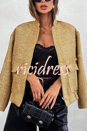 Fashion Sequin Long Sleeve Casual Pocket Loose Jacket