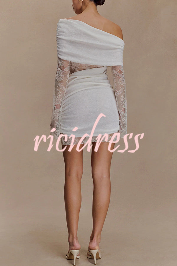 Fashion Lace Panel Long Sleeve Slim Fit Knit Mini Dress