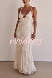 Passion and Romance Pleated Side Tie-up A-line Maxi Dress