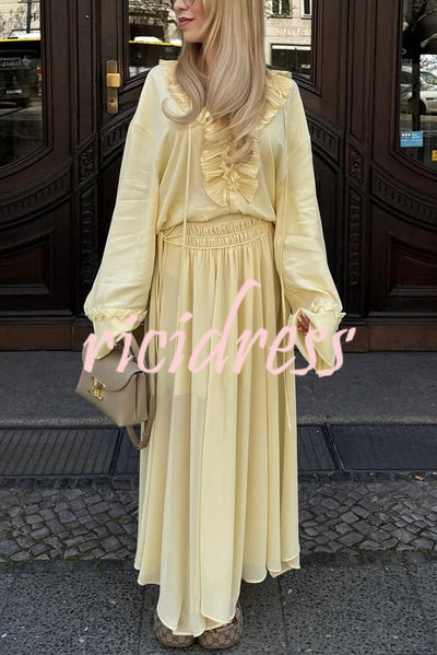 Solid Elastic Waist Drawstring Maxi Skirt