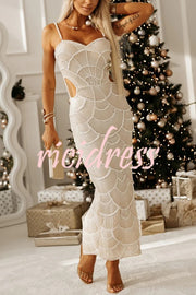 Own It Pearl Sequin Embellished Sexy Backless Cutout Strap Maxi Dress