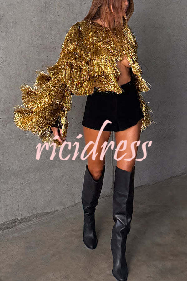 Start The Party Gold Foil Tassels Long Sleeve Jacket