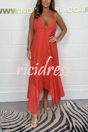 Solid Color V-neck Sleeveless Sexy Backless Irregular Maxi Dress