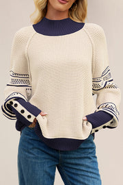 Stylish Color-blocked Loose Long-sleeved Knit Sweater