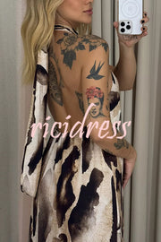 Leopard Print Sexy Halter Neck Backless Loose Maxi Dress