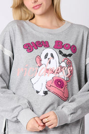 Halloween Cartoon Ghost Sequin Loose Casual Sweatshirt