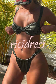 Satin Solid Color Sexy Two-piece Bikini Swimsuit