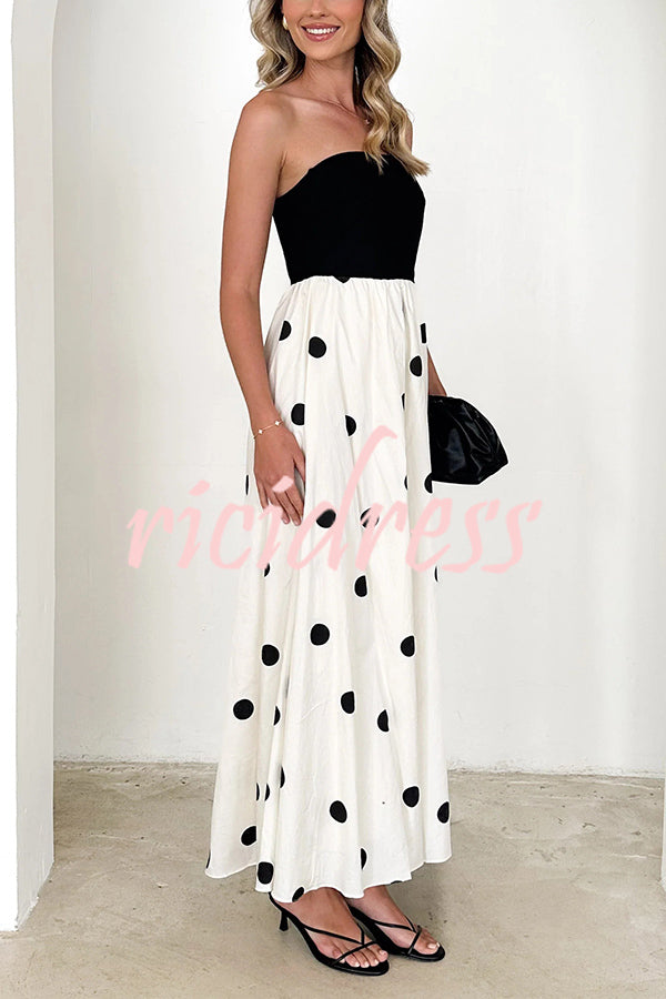 Polka Dot Print Off-shoulder Contrast Color Maxi Dress