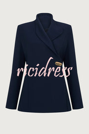 Exquisite and Fashionable Stand Lapel Neck Metal Button Long Sleeve Blazer