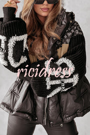 Stylish Denim Knit Long-sleeved Patchwork Hooded Pocket Thickened Jacket