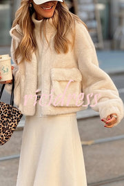 Snuggle Mode Faux Fur Zip Up Long Sleeve Pocket Teddy Jacket