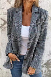 Stylish Retro Houndstooth Lapel Casual Blazer