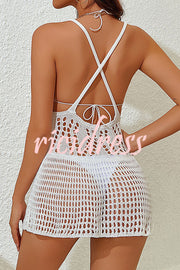 Sexy Backless Camisole Knitted Beach Cover Up Mini Dress