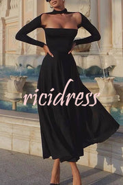 Solid Color Long Sleeve Sexy Slim Fit Full Hem Maxi Dress