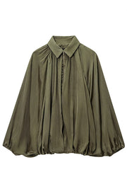Fashion Lapel Loose Puff Long Sleeve Casual Zipper Jacket