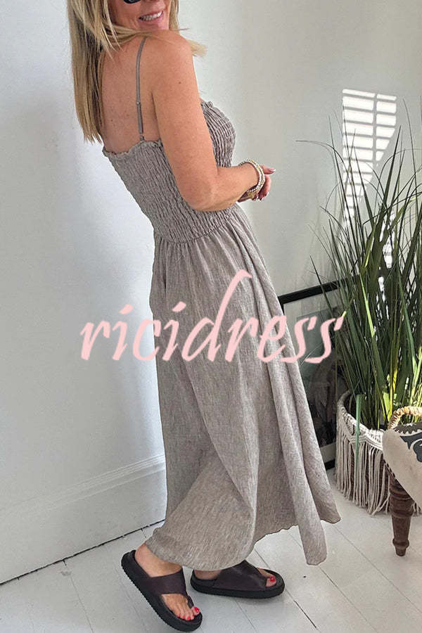 Solid Color Casual Short Jacket and Suspender Pleated Maxi Dress Set