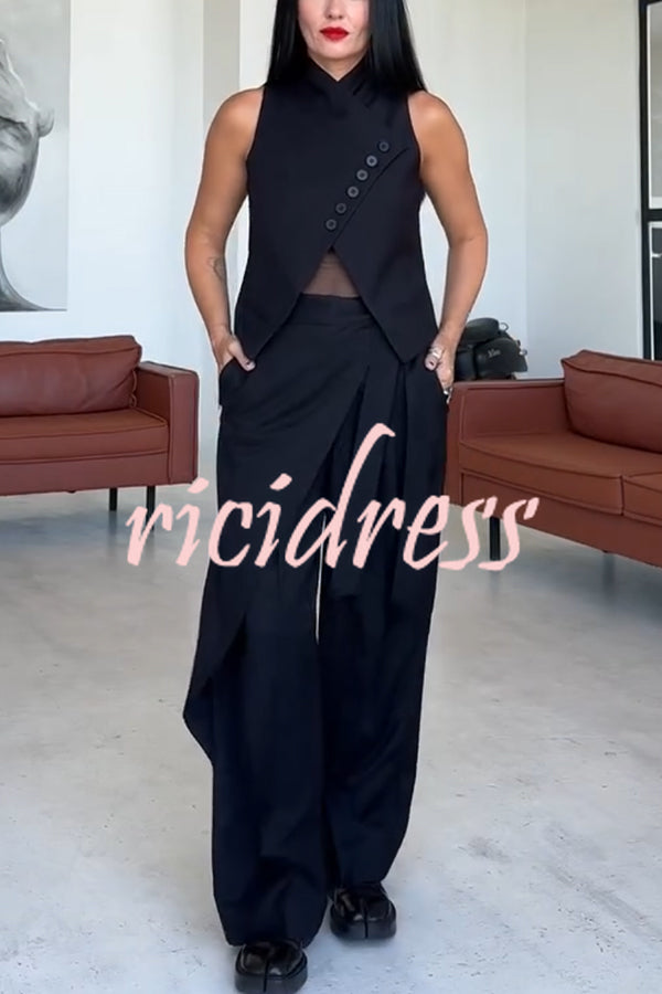 Urban Charm Wrap Tie-up Elastic Waist Pocketed Wide Leg Pants