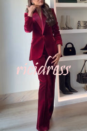 Delicate Daze Velvet Satin Lapel Button Up Long Sleeve Tapered Waist Blazer