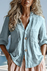 Linen Blend Loose Long-sleeved Button-pocket Casual Shirt