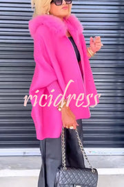 Warm Call Knit Long Sleeve Zipper Plush Hooded Pocket Loose Cardigan