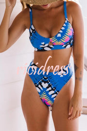 Unique Printed Cutout Suspender Bikini