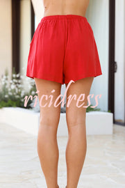 Solid Color Sleeveless V-neck Asymmetric Top and Elastic Waist Loose Pocket Shorts Set