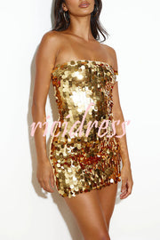 Hot Girl Disc Sequin Off Shoulder Strapless Mini Dress