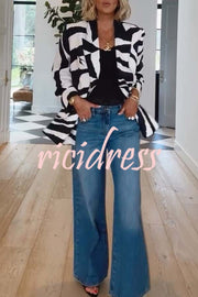 Breath of Freedom Animal Print Button Up Long Sleeve Lapel Loose Blazer