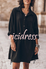 Sachin Linen Blend Adjustable Bands Pocket Oversized Shirt Mini Dress