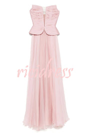 Fantasy Fairy Pleated Corset Chiffon Hem Strapless Maxi Dress