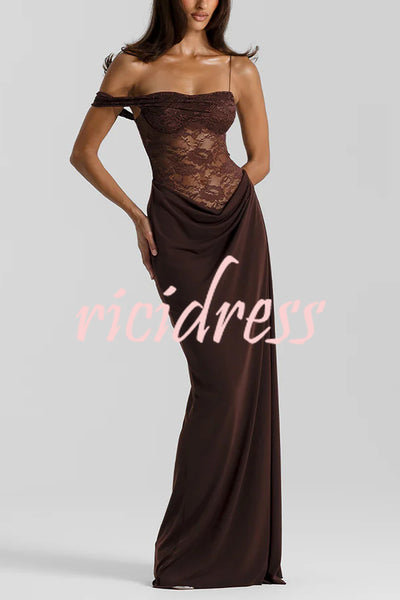 Sexy See-Through Lace Suspender Slim Slit Maxi Dress