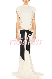 Sexy Open Back Bow Embellished Elegant Fishtail Maxi Dress