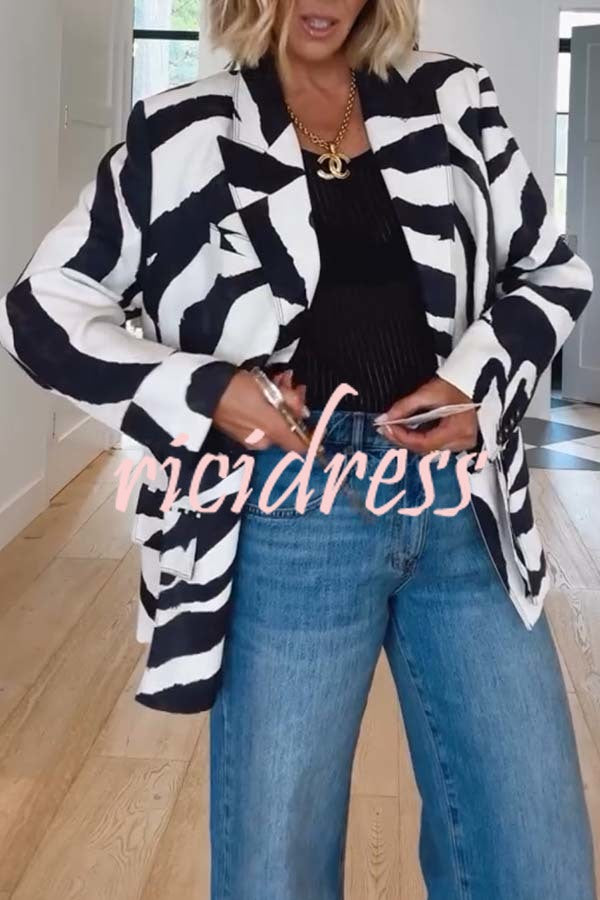 Breath of Freedom Animal Print Button Up Long Sleeve Lapel Loose Blazer