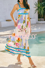 Vivi Fruit Floral Print Wave Pocket Maxi Dress