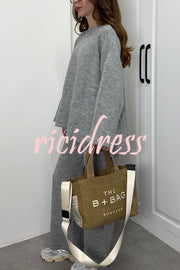 Solid Color Loose Long-sleeved Knit Top and Elastic Waist Casual Straight Leg Pants Set